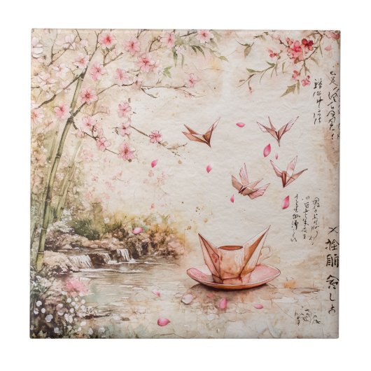 ピンクの桜の静けさの風景 (5) タイル (正面)