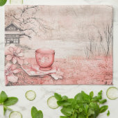 ピンクの桜の静謐な風景 (1) キッチンタオル (折り畳み)