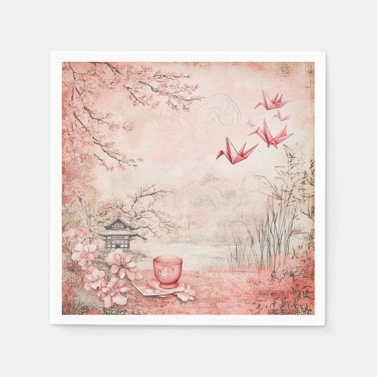 ピンクの桜の静謐な風景 (1) スタンダードカクテルナプキン (正面)