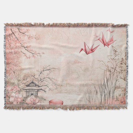 ピンクの桜の静謐な風景 (1) スローブランケット (正面)