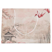 ピンクの桜の静謐な風景 (1) ラージペーパーバッグ (正面)