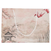 ピンクの桜の静謐な風景 (1) ラージペーパーバッグ (裏面)