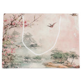 ピンクの桜の静謐な風景 (2) ラージペーパーバッグ (正面)