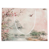 ピンクの桜の静謐な風景 (2) ラージペーパーバッグ (裏面)