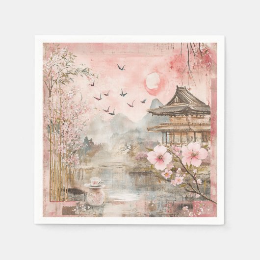 ピンクの桜の静謐な風景 (4) スタンダードカクテルナプキン (正面)