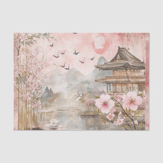 ピンクの桜の静謐な風景 (4) 薄葉紙 (正面)
