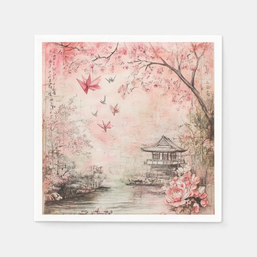 ピンクの桜の静謐な風景 (6) スタンダードカクテルナプキン (正面)