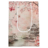ピンクの桜の静謐な風景 (6) ミディアムペーパーバッグ (裏面)