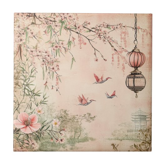 ピンクの桜の静謐な風景 (7) タイル (正面)
