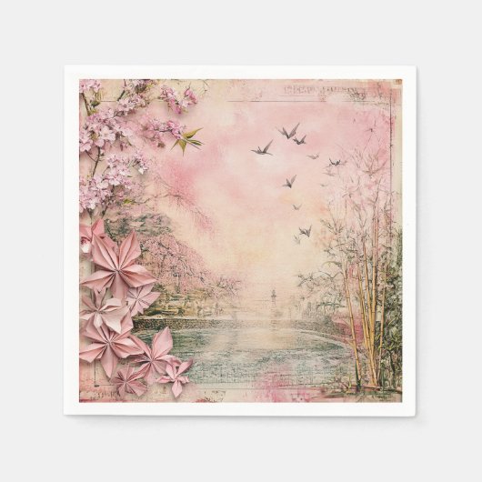 ピンクの桜の静謐な風景 (8) スタンダードカクテルナプキン (正面)