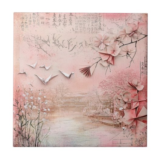ピンクの桜の静謐な風景 (9) タイル (正面)