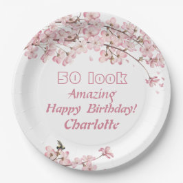 ピンクの桜の50歳の誕生日パーティー ペーパープレート