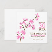 ピンクの桜のSave the Dateのお知らせ 招待状 (正面/裏面)