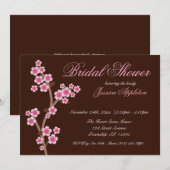 ピンクの桜ブラウン ブライダルシャワー 招待状 (正面/裏面)