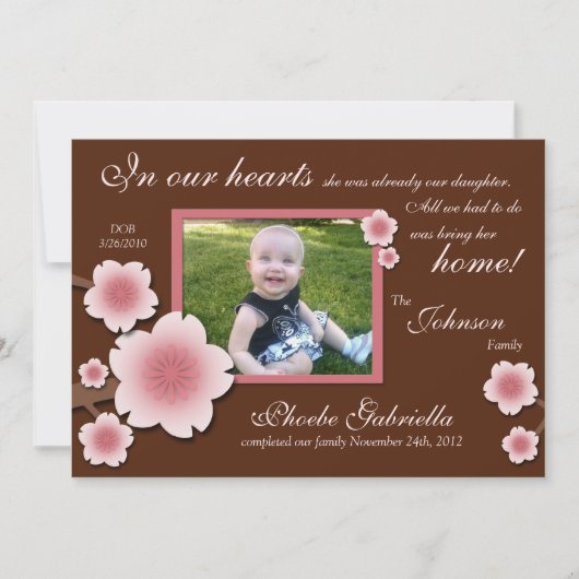 ピンクの桜及びブラウンの採用の発表 案内状 (正面)