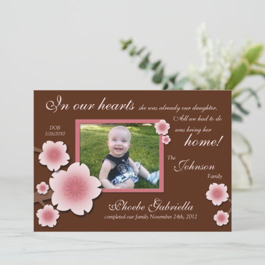 ピンクの桜及びブラウンの採用の発表 案内状 (スタンド正面)