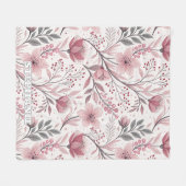 ピンクの桜模様 白地 (3) フリースブランケット (正面(横))