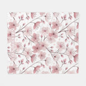ピンクの桜模様 白(2) フリースブランケット (正面(横))
