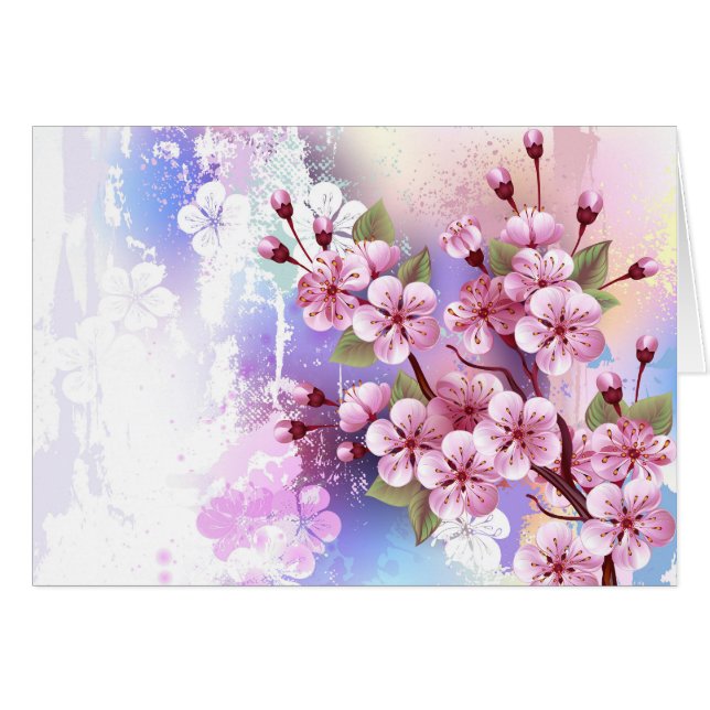 ピンクの桜絵画の背景 (正面横)