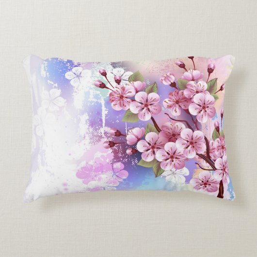 ピンクの桜絵画の背景 アクセントクッション (正面)