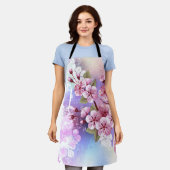 ピンクの桜絵画の背景 エプロン (着用した状態)