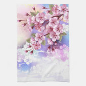 ピンクの桜絵画の背景 キッチンタオル (縦)
