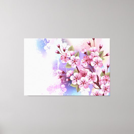ピンクの桜絵画の背景 キャンバスプリント (正面)