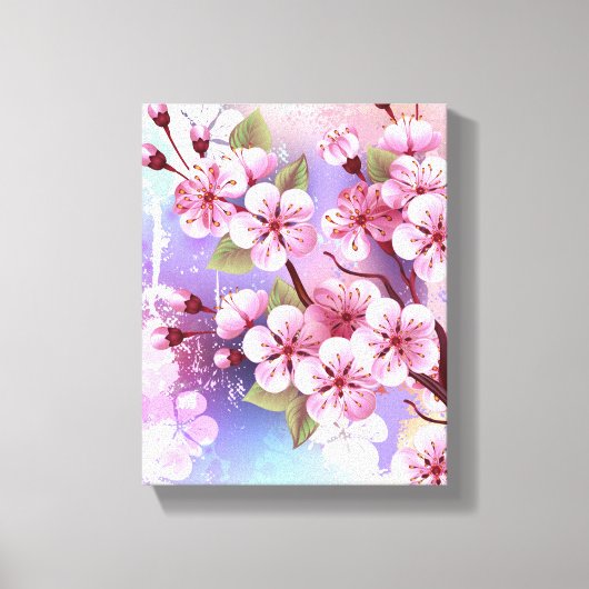ピンクの桜絵画の背景 キャンバスプリント (正面)