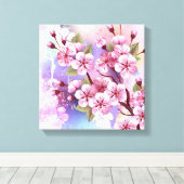 ピンクの桜絵画の背景 キャンバスプリント (インサイチュ (ウッドフロア))
