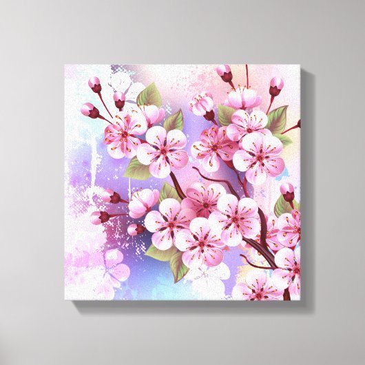 ピンクの桜絵画の背景 キャンバスプリント (正面)