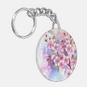 ピンクの桜絵画の背景 キーホルダー (正面左)