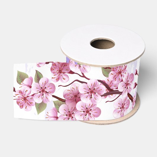 ピンクの桜絵画の背景 グログランリボン (リール)