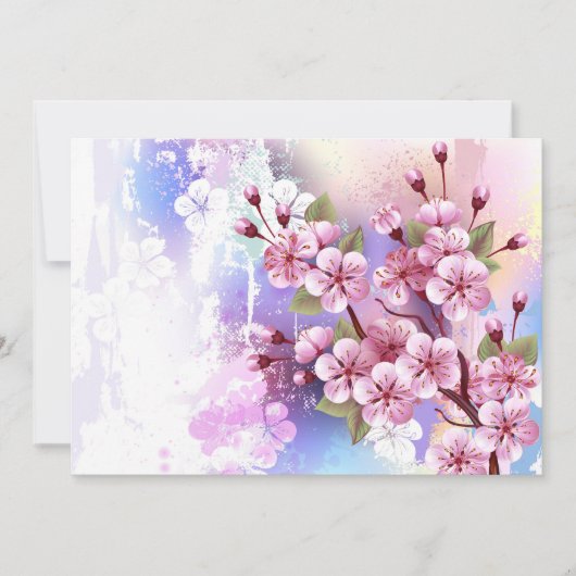 ピンクの桜絵画の背景 サンキューカード (正面)