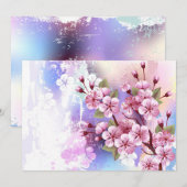ピンクの桜絵画の背景 サンキューカード (正面/裏面)