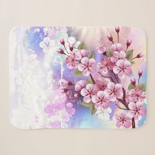 ピンクの桜絵画の背景 シェルパブランケット (正面(横))