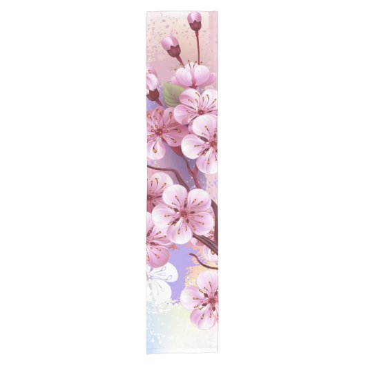 ピンクの桜絵画の背景 ショートテーブルランナー (正面)