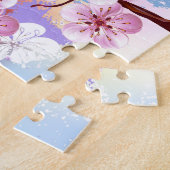 ピンクの桜絵画の背景 ジグソーパズル (側面)