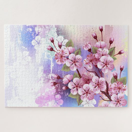 ピンクの桜絵画の背景 ジグソーパズル (横)