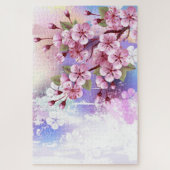 ピンクの桜絵画の背景 ジグソーパズル (縦)