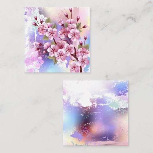 ピンクの桜絵画の背景 スクエア名刺 (正面/裏面)