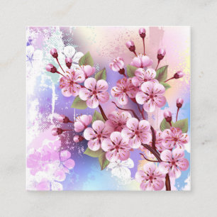 ピンクの桜絵画の背景 スクエア名刺