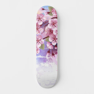 ピンクの桜絵画の背景 スケートボード