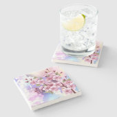 ピンクの桜絵画の背景 ストーンコースター (横)