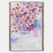 ピンクの桜絵画の背景 スローブランケット (正面縦)