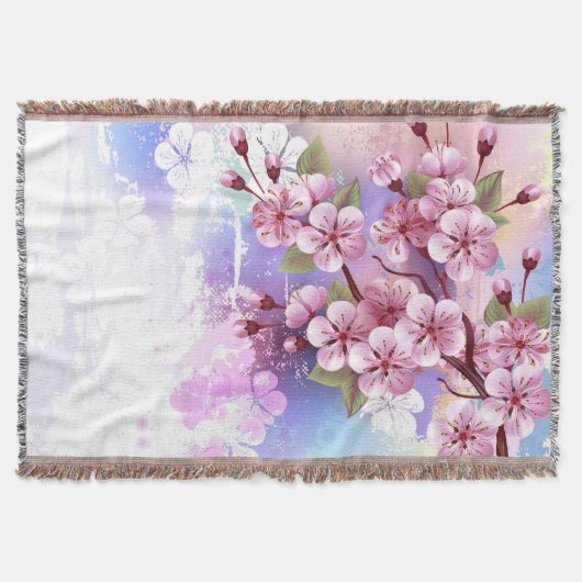 ピンクの桜絵画の背景 スローブランケット (正面)