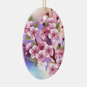 ピンクの桜絵画の背景 セラミックオーナメント (右)
