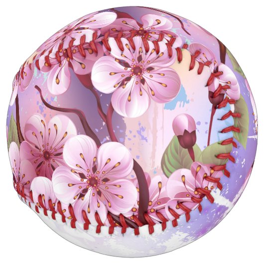 ピンクの桜絵画の背景 ソフトボール (正面右)