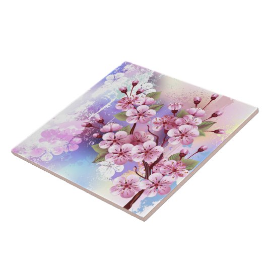 ピンクの桜絵画の背景 タイル (側面)