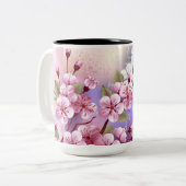 ピンクの桜絵画の背景 ツートーンマグカップ (正面左)