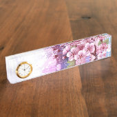 ピンクの桜絵画の背景 デスクネームプレート (側面)